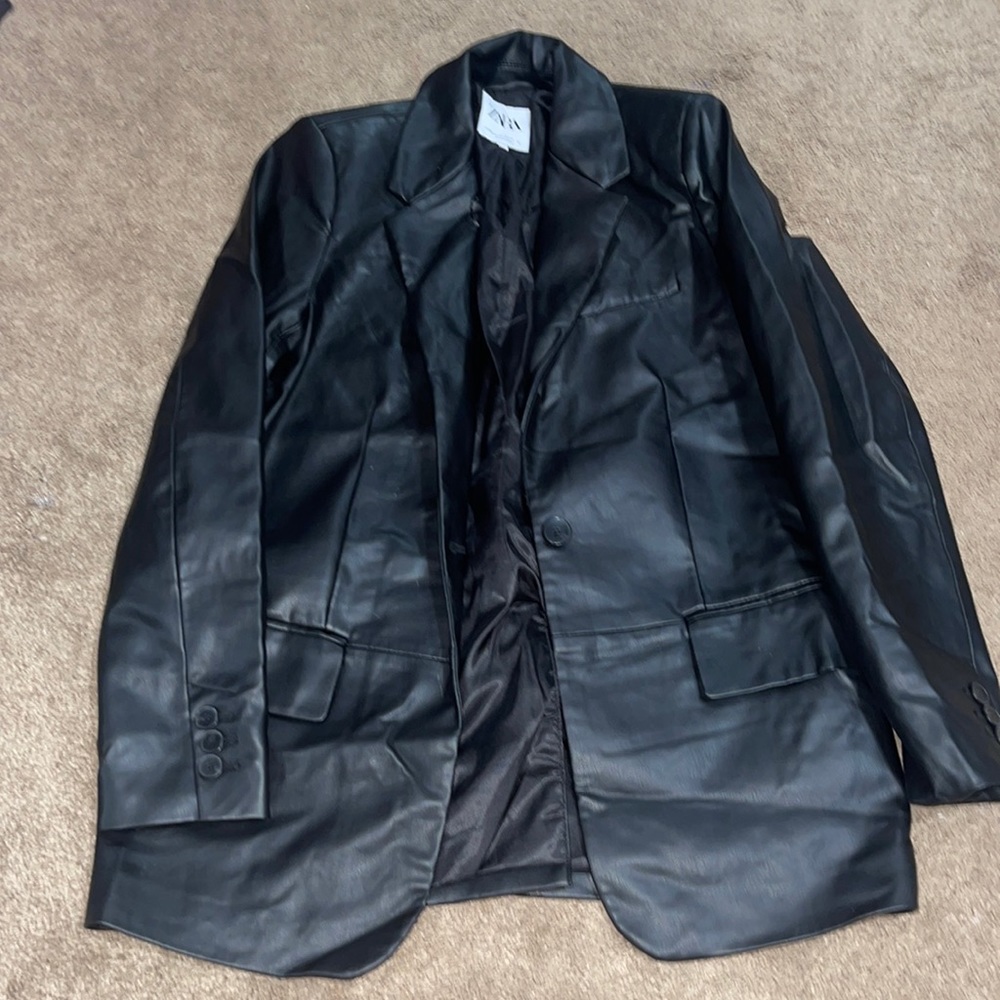 Zara Black Leather Oversized Jacket